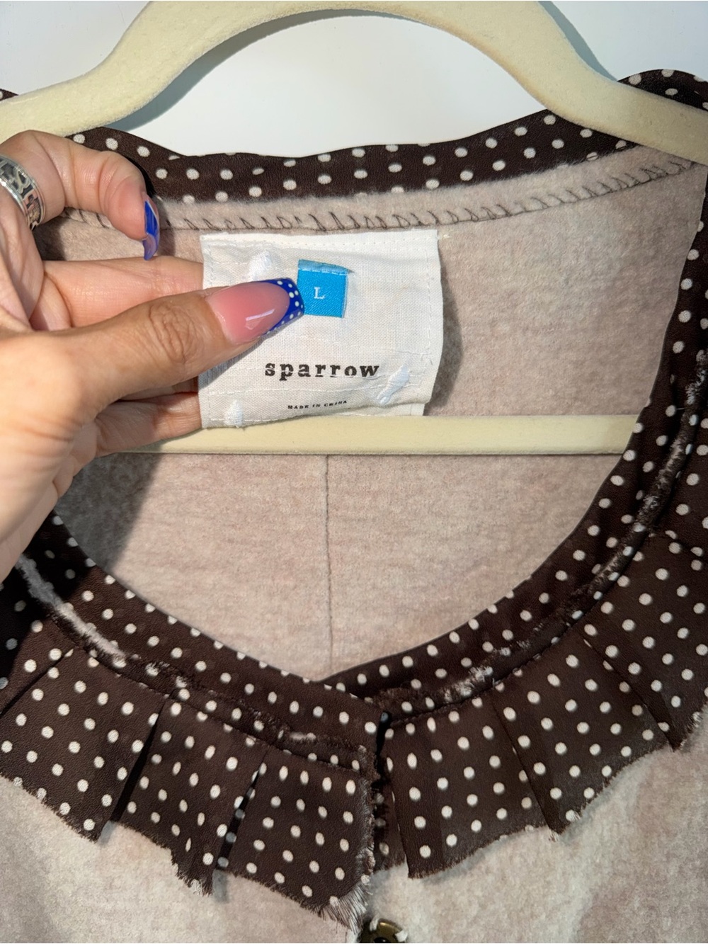 Anthropologie Sparrow Merino Wool Ruffle Cardigan Sweater Polka Dot Size Large - Picture 3 of 6